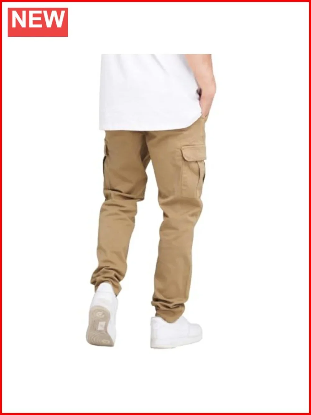 Men's Cargo Pants Cotton Joggers Drawstring Elastic Waist 6 Pockets